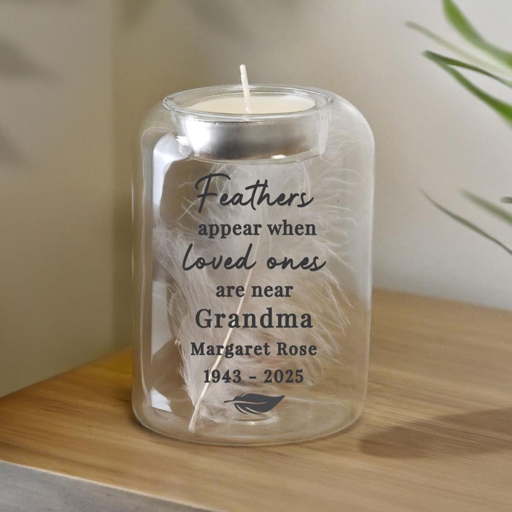 Personalised Loved Ones Memorial Feather Tealight Holder Extra Image 3